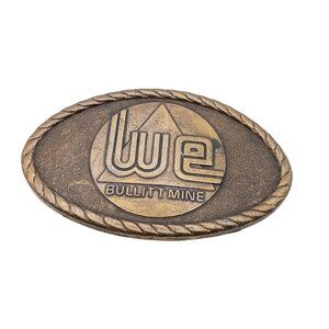 WE Bullitt Mine Vintage Brass Belt Buckle Oval Western Design Rustic Industrial